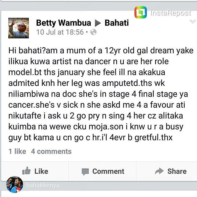 Charity's Mother to Bahati on facebook