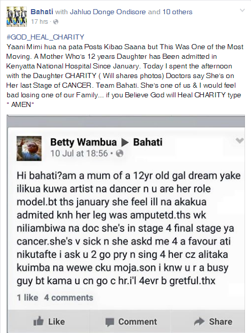 Bahati Sharing the message from Charity's Mother