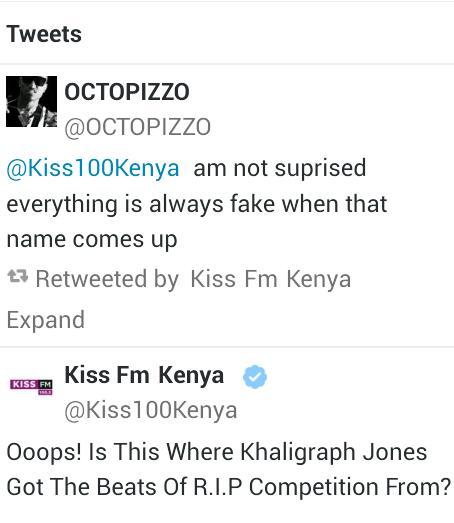 Octopizzo's Tweet targetted at Khaligraph Jones