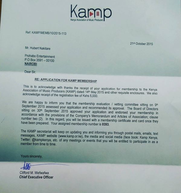 Nonini's Letter of approval to KAMP