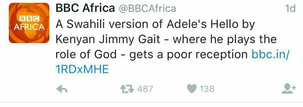 BBC Africa Tweet on Jimmy Gait Adele's Cover