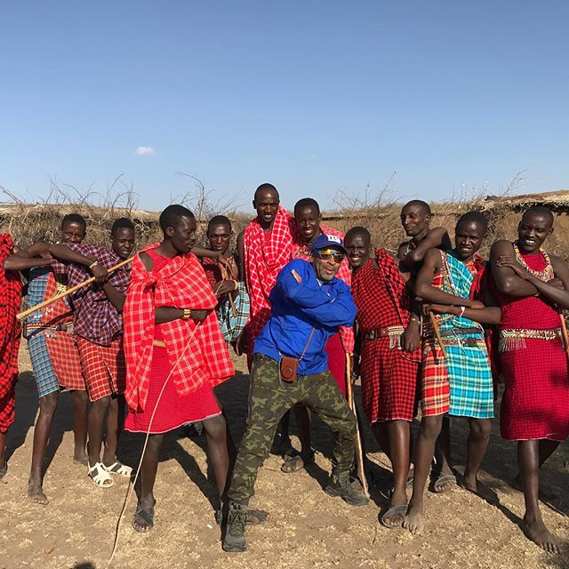 Spike Lee posing for a picture with Maasai in Maasai Mara, Kenya | Instagram