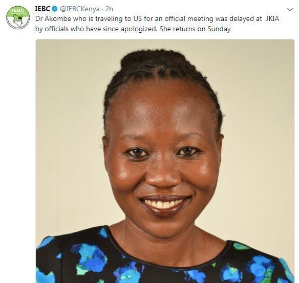IEBC's official Twitter account tweet about Roselyn Akombe's situatiation