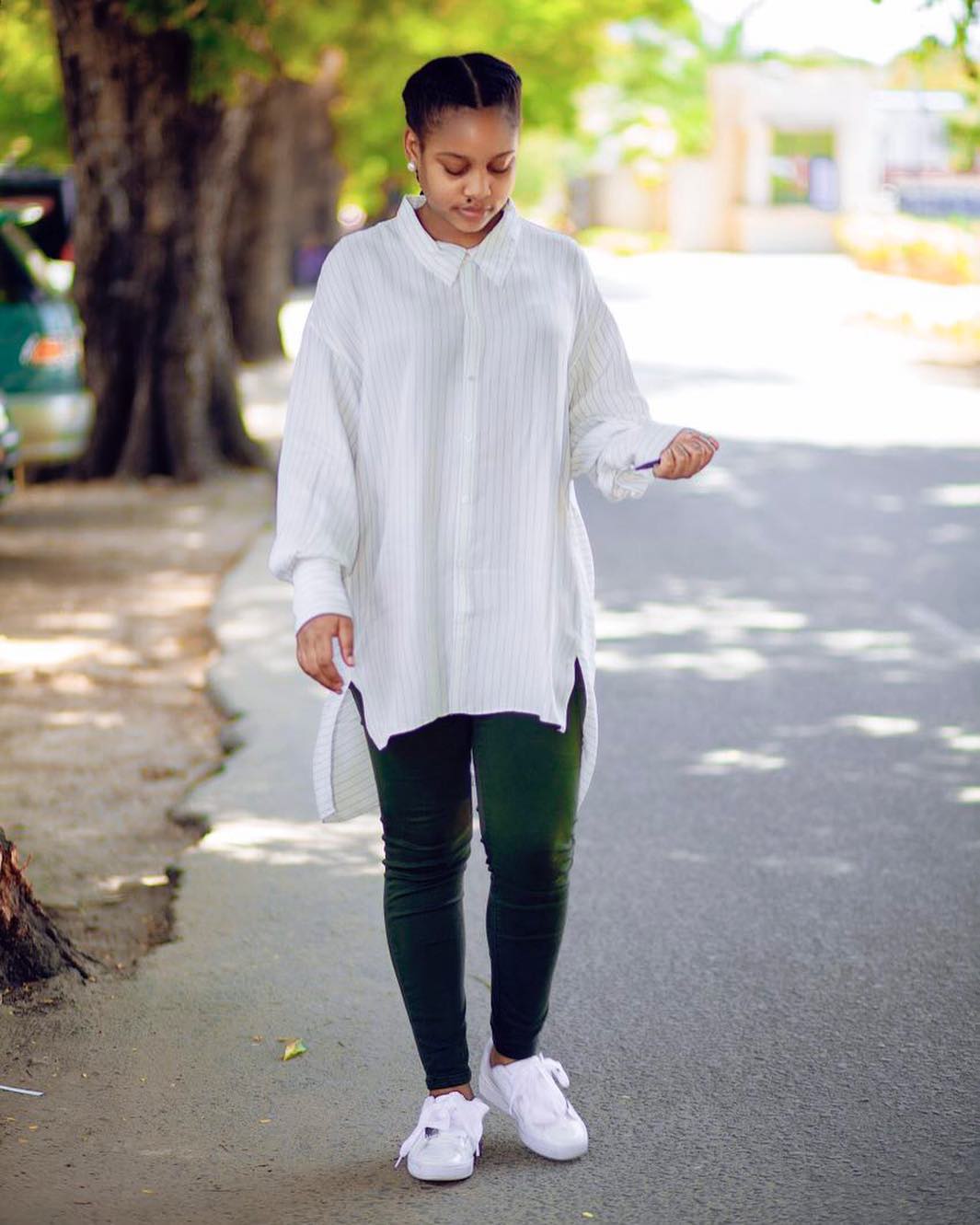 Jokate Mwegelo rocking Puma Women's Basketball Patent Lace Up Sneakers. photo credit: Instagram/jokatemwegelo
