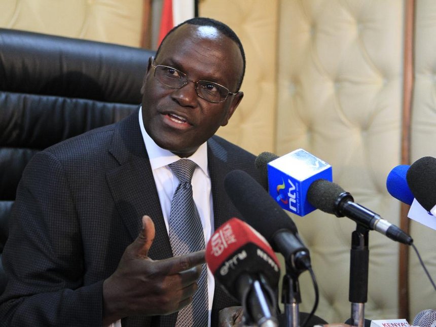 Cleophas Mailu speaking to the media