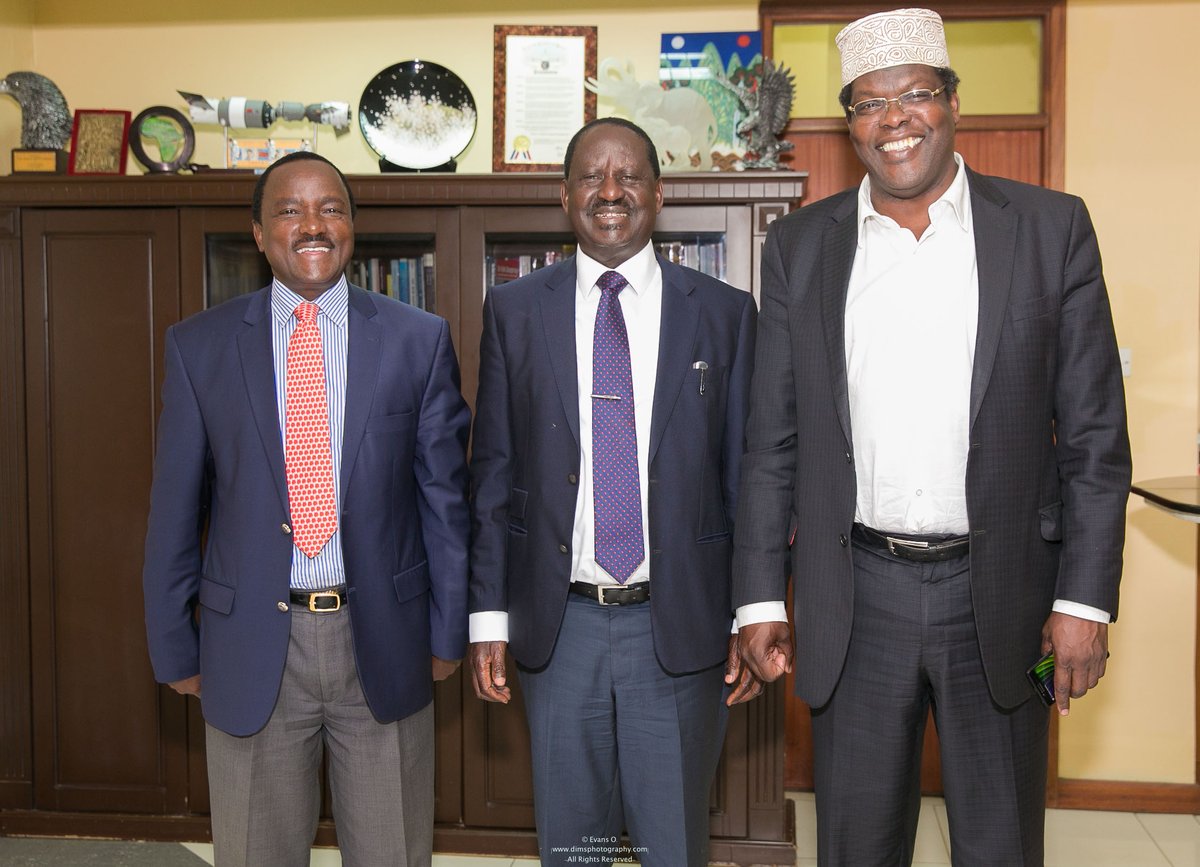 Kalonzo Musyoka, Raila Odinga and Miguna Miguna. photo credit: Twitter/Miguna Miguna