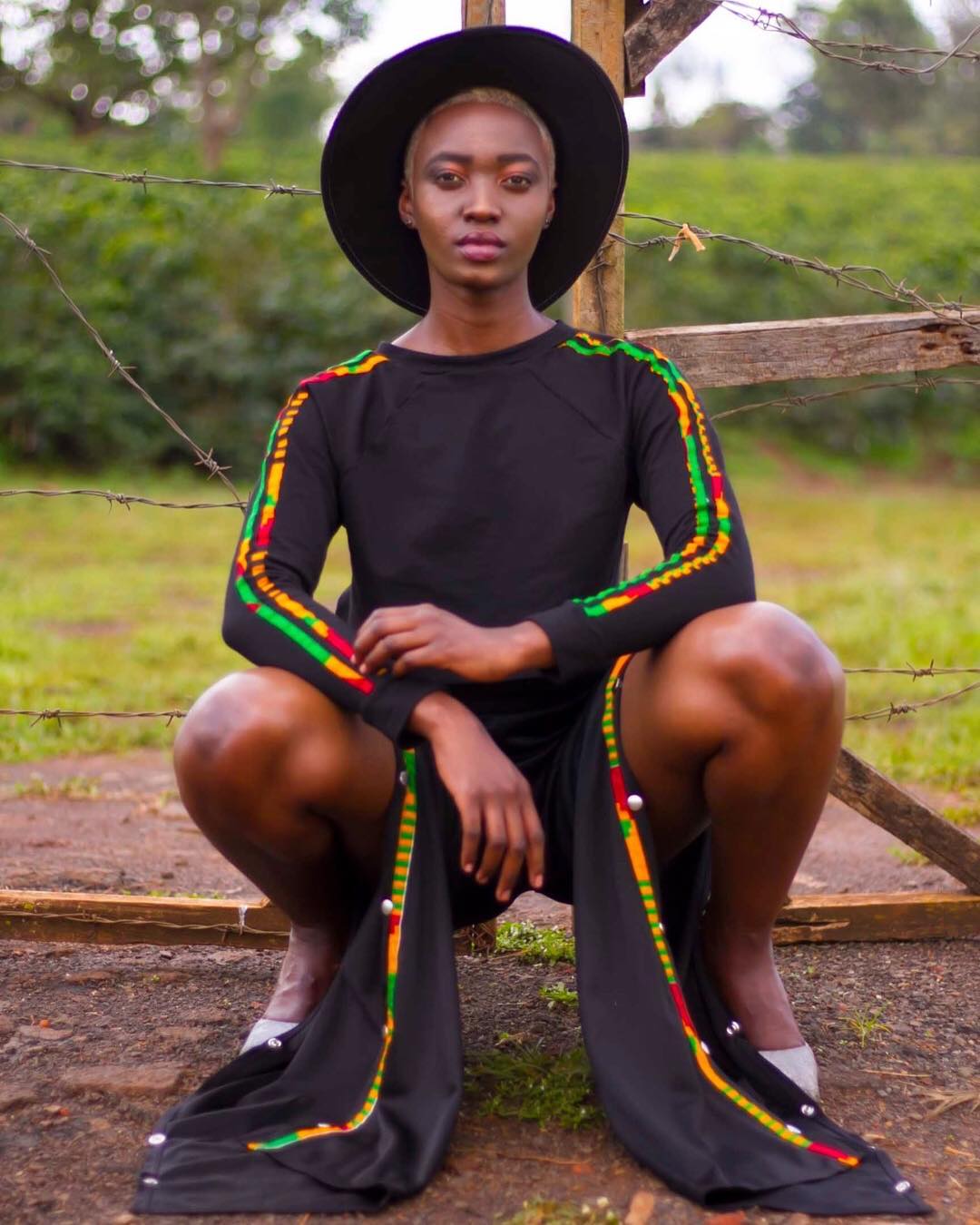 Sharon Otieno wearing the tearaway pants as designed by Sweat Black. photo credit: courtesy