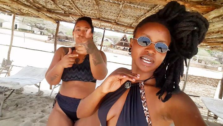 Nazizi Hirji in a bikini with her friend Dipper Rato in Lamu beach