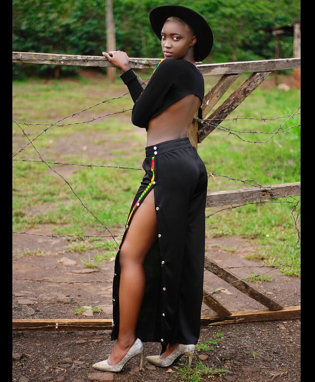 Sharon Otieno wearing the tearaway pants as designed by Sweat Black. photo credit: courtesy