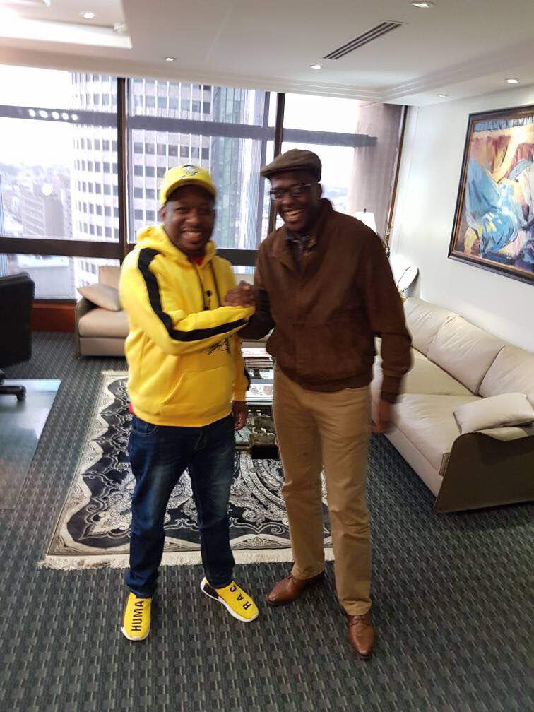 Governor Mike Sonko wearing the Human Race sneakers with his former deputy Polycarp Igather. photo credit: courtesy