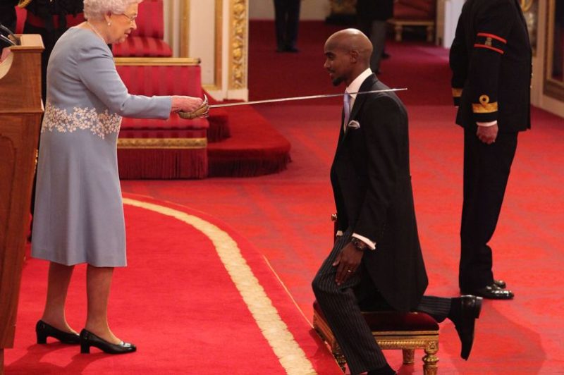 British-Somali long distance runner Mo Farah knighted by the queen