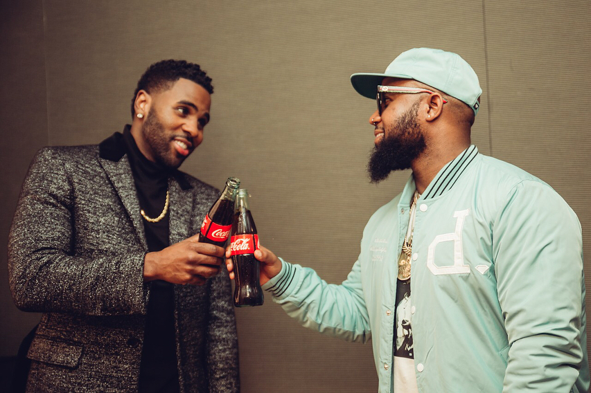 Cassper Nyovest and Jason Derulo in sharing a bottle of Coca-Cola. photo credit: Instagram/casspernyovest