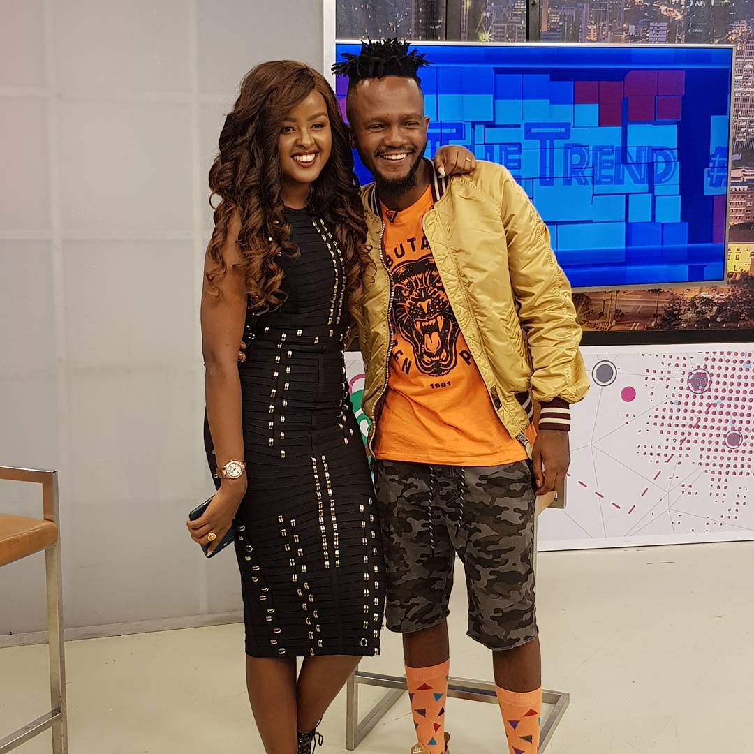 Kwesta with Amina Abdi Rabar on the Trend while on his media tour in Kenya. Instagram/kwestadakar