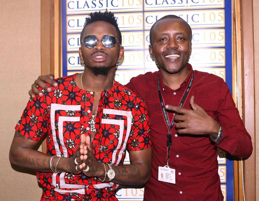 Maina Kageni posing for a picture with Diamond "Simba" Platnumz. photo credit" Instagram/mainawakageni