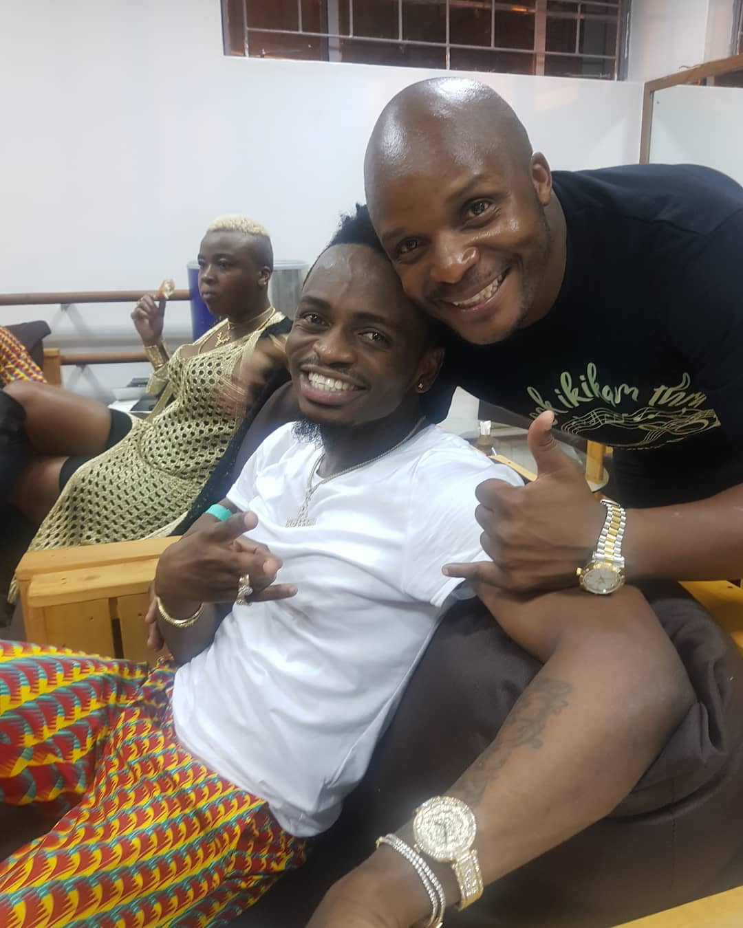 Jalang'o with Diamond Platnumz back stage on the day of the album launch. photo credit: Instagram/jalangoo