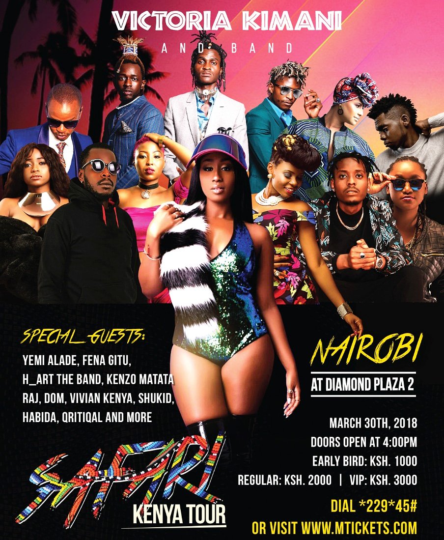 Here's the poster of the artistes lineup for Victoria Kimani's Nairobi 'Safari Kenya Tour' that Shukid was a part of at the Diamond Plaza 2. photo credit: Instagram/victoriakimani