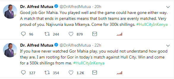 Governor Alfred Mutua's tweets
