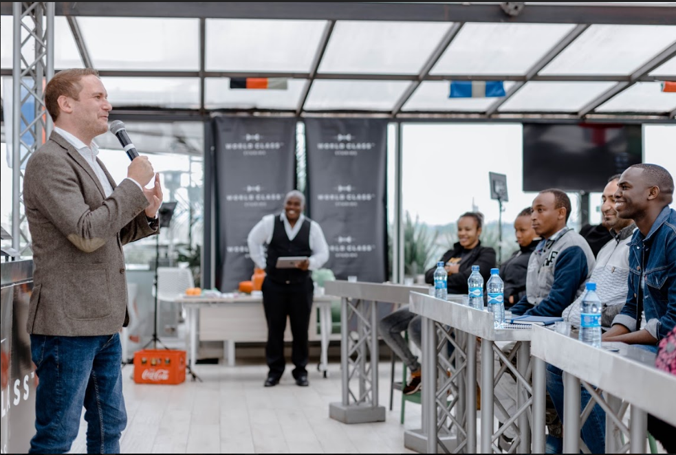 (L-R)Diageo East Africa Senior Brand Ambassador Douglas Duncanson takes the bartenders through the Heat of the Moment aspect where they use different techniques from the kitchen to create flavour in a cocktail at Ibis Styles Roof Top, Westlands.