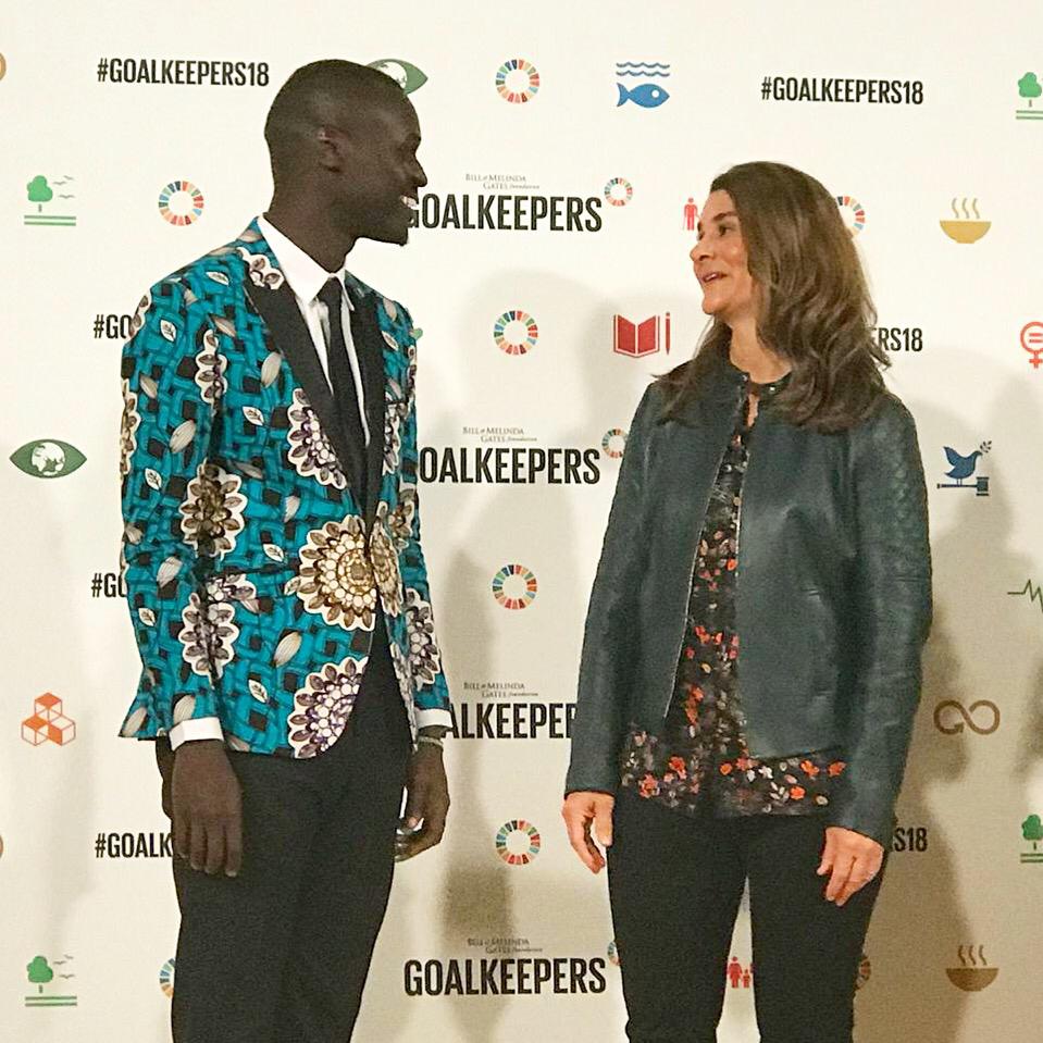 King Kaka real name Kennedy Ombima with The Goalkeeper's co=founder, Melinda Gates in New York on 26th September where he gave his speak about his Sanitary Bank Campaign that aims to keep 100,000 girls in school