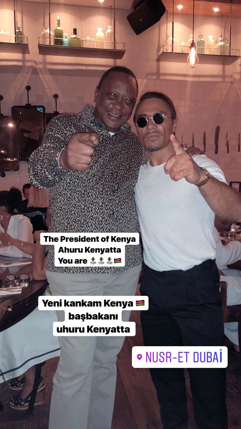 President Uhuru Kenyatta with salt bae in his Dubai Nusr-Et restaurant. photo credit: Instagram/nusr_et