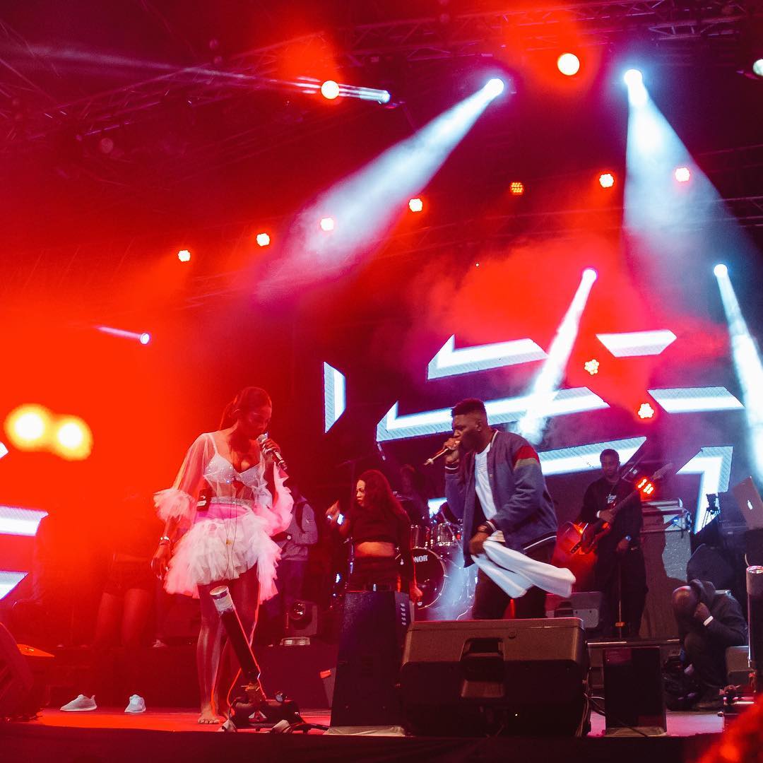 Tiwa Savage giving a thrilling performance at Redsan's 'Baddest' album party on Saturday at the Carnivore Grounds. photo credit: Instagram/tiwasavage