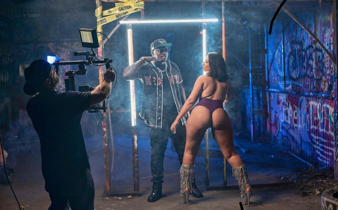 Khaligraph Jones and a model on set of the music video he is shooting in Dallas. photo credit: Instagram/khaligraph_jones