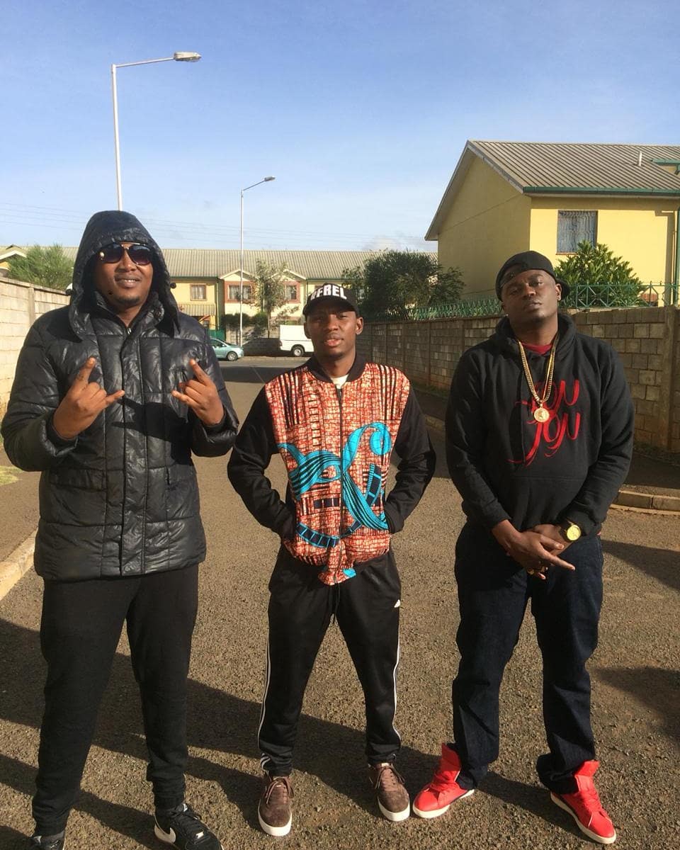 From left to Right: Kayvo Kforce, Kaa La Moto and Lon Jon on set of Kforce's 'Underrated' music video on location. photo credit: Instagram/kayvokforce