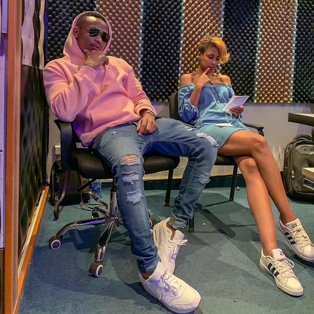 Otile Brown in studio in Addis Ababa, Ethiopia with Betty G real name Bruktawit Getahun who recently won the coveted Afrima Award for "Best Female Artiste in Eastern Africa". They are working on a collaborative project together, details sorrounding this are not available as of now. photo credit: Instagram/otilebrown