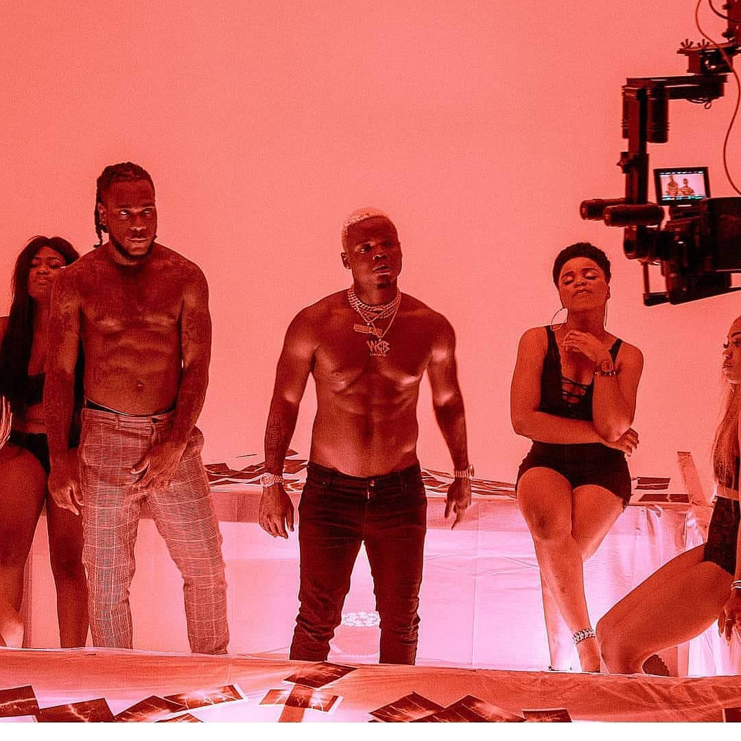 Harmonize and Burna Boy on set of a music video shoot. photo credit: Instagram/harmonize_tz