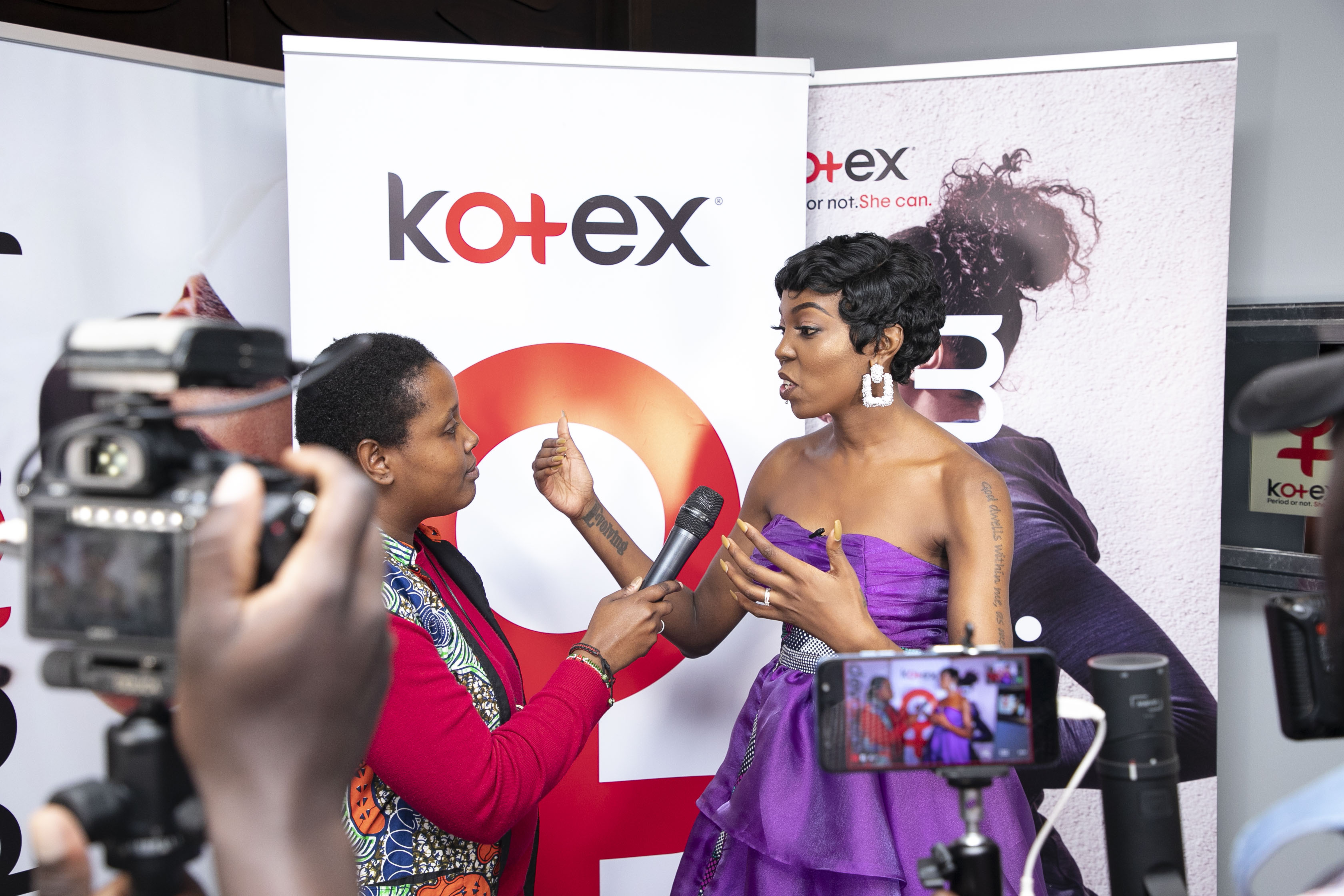 Adelle Onyango, Founder Adelle Onyango Foundation being interviewed at the Kotex She Can Awards