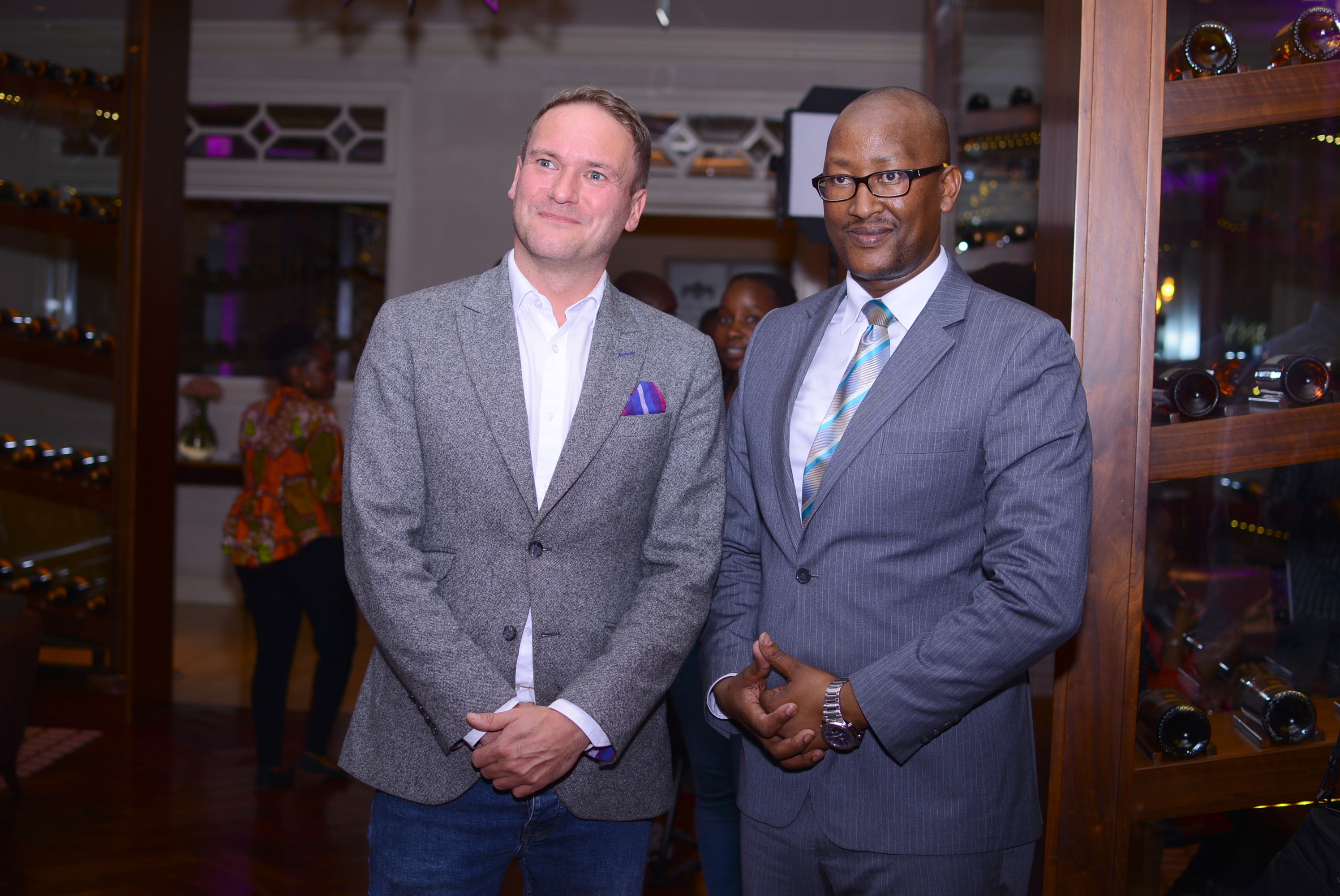 (L-R) East African Breweries Limited Senior Brand Ambassador Douglas Duncanson and Villa Rosa Kempinksi PR & Marketing Manager Kithure Mwingirwa during the World Class Kempinski cocktail competition on 30th April 2019.
