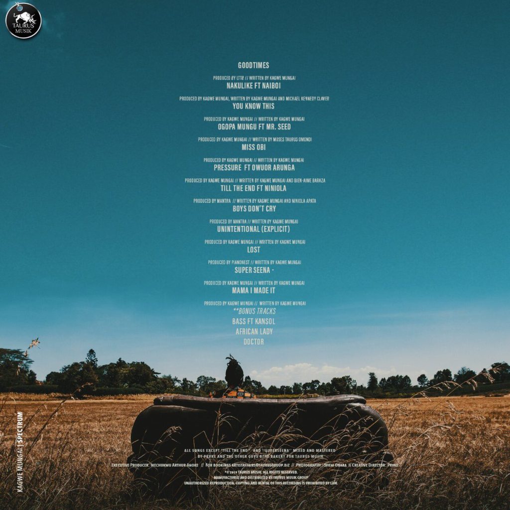 Kagwe Mungai's official back cover art for 'Spectrum'. photo credit: Instagram/kagwemungai