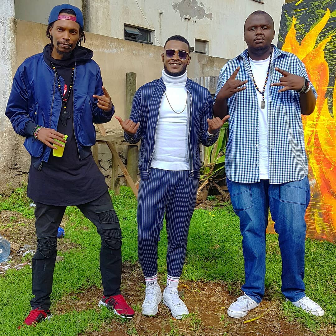 Sudi Boy with two-thirds of The Kansoul, Kid Kora(Left) and Mejja(Right). photo credit: Instagram/sudiboyofficial