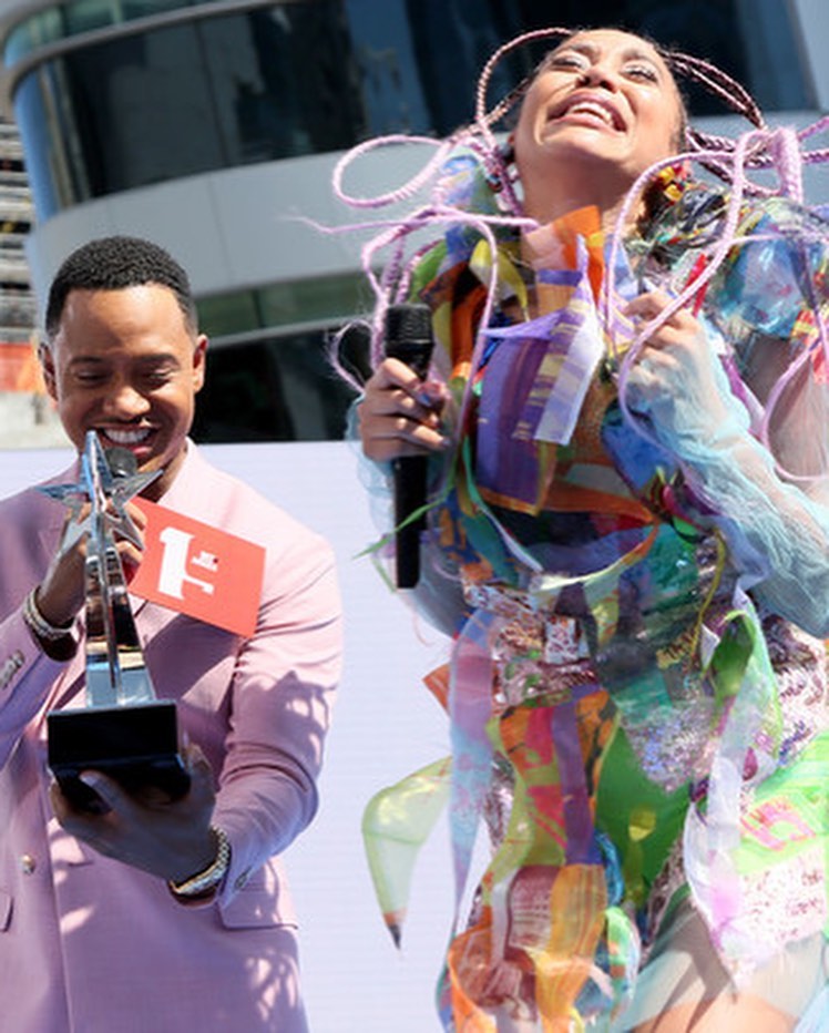 Sho Madjozi receiving her 'Best New International Act' BET Award. photo credit: Instagram/shomadjozi