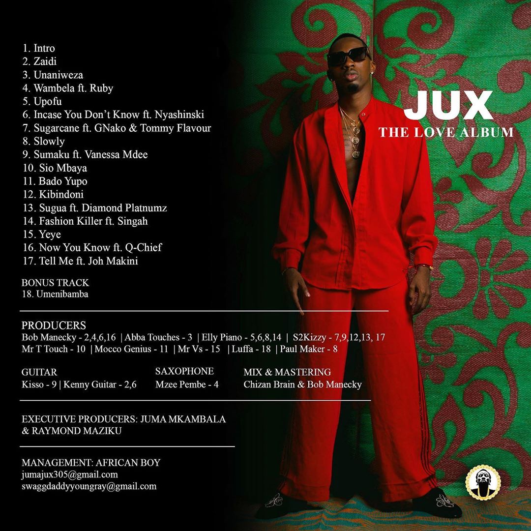 The official Jux's 'The Love Album' album back cover art. photo credit: Instagram/juma_jux