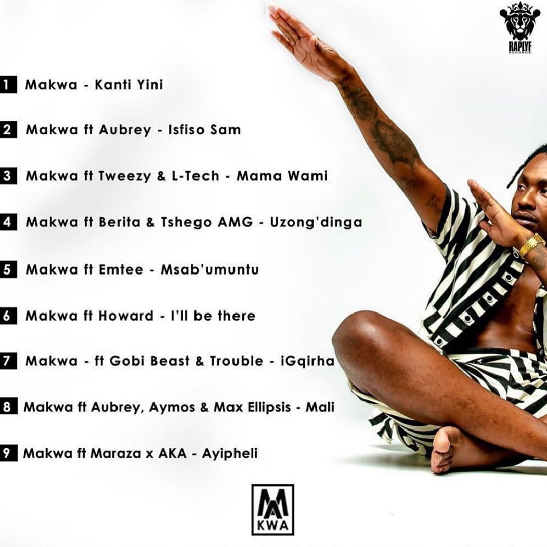 The official back cover art and track list for Makwa's 'uMshubhelo' EP. Photo credit: Instagram/only1makwa