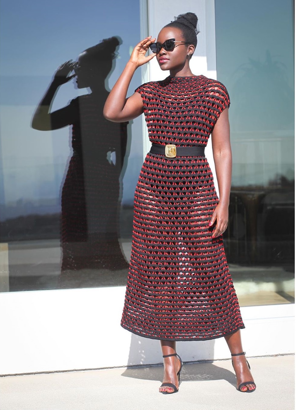 Lupita Nyong'o as dressed by American Luxury brand, St John(Instagram/StJohnKnits). Photo credit: Instagram/lupitanyongo