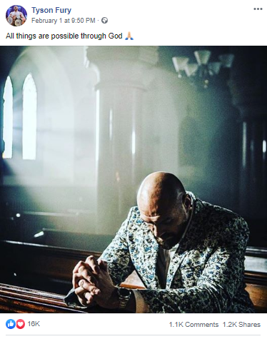 Tyson Fury's humbling post that he shared on Facebook on February 1