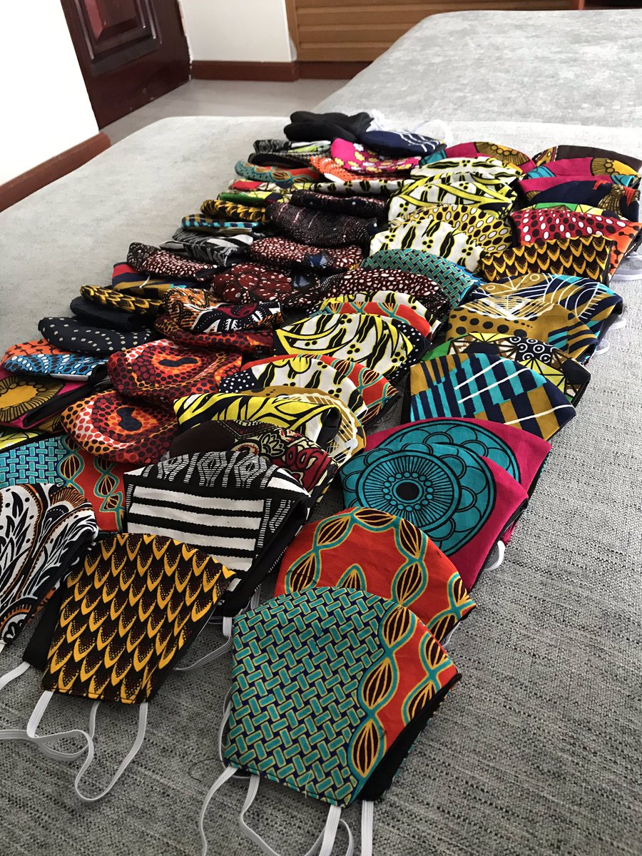 Different variety of the ankara fabric face masks designed in Kenya that will most definitely bring major drip in the country. Photo credit: Twitter/KoomeGitobu