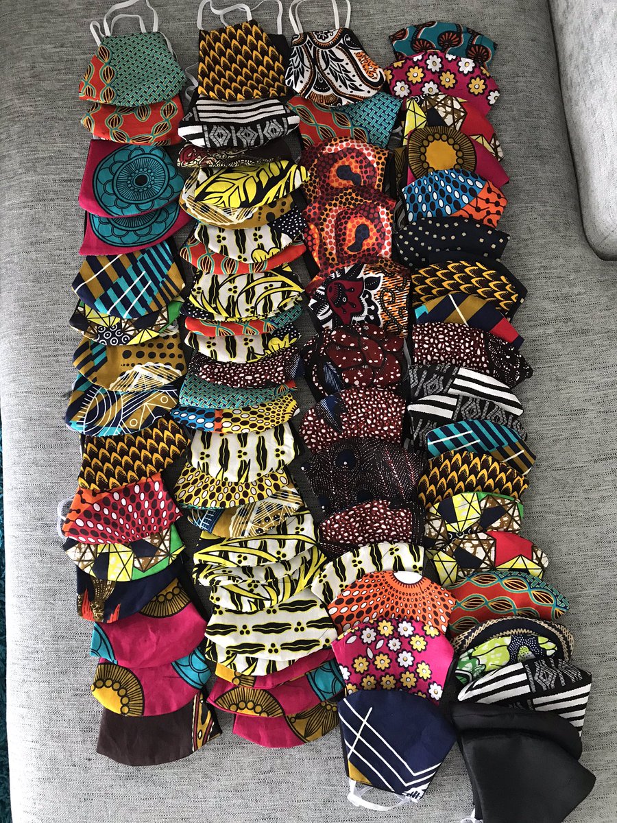 The ankara fabric face masks come in different unique colors for everybody. Photo credit: Twitter/KoomeGitobu