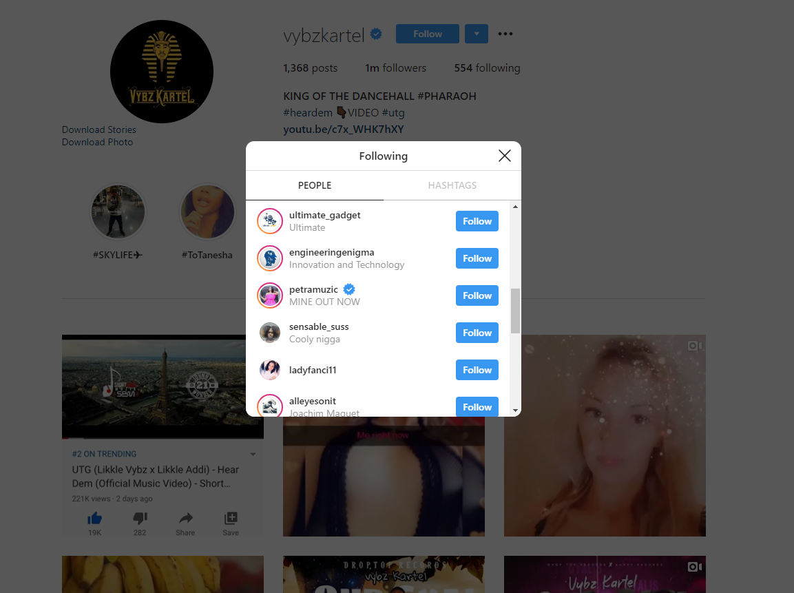 You know we had to do a little digging to know if it's actually true she was actually followed by the one and only Worl Boss, Vybz Kartel. Yes it true, she was actually followed by the official account of Vybz Kartel as this screenshot attests.