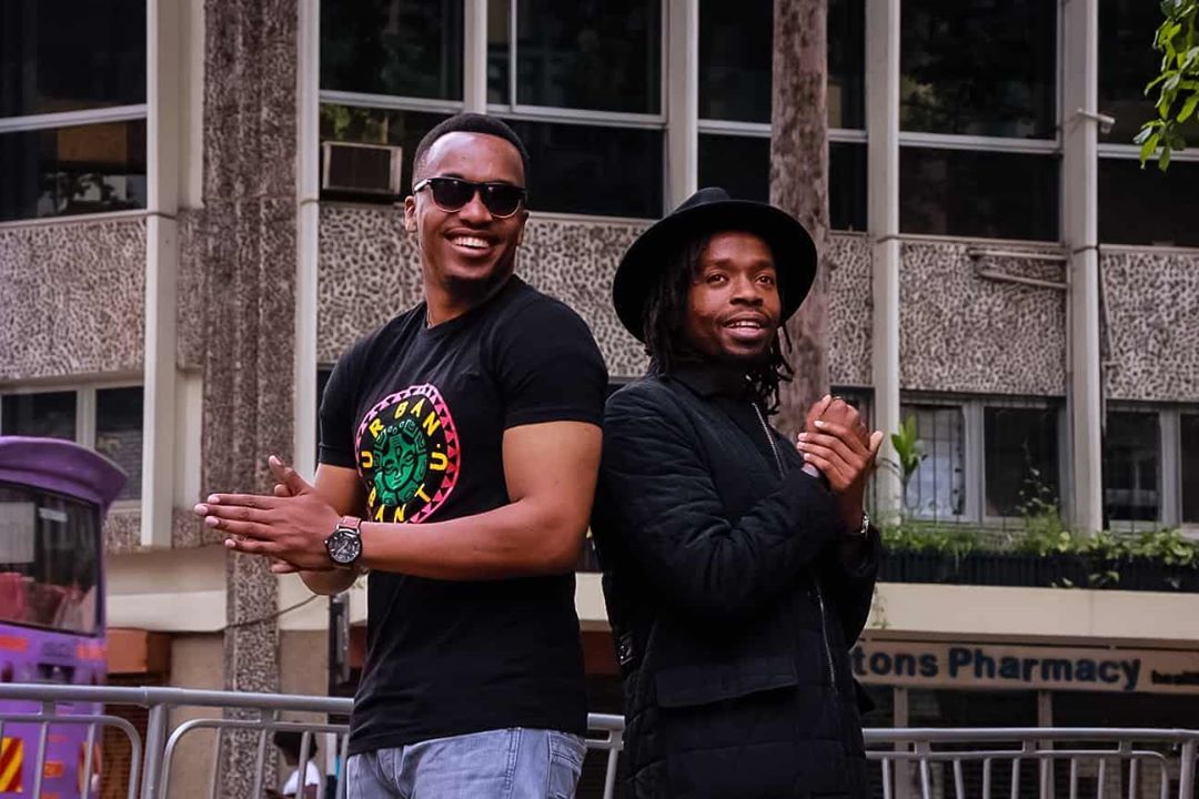 Ace Tha Don with John Njoka on set of the 'Hold Up' music video along Mama Ngina Road, Nairobi. Photo credit: Instagram/ace_tha_don