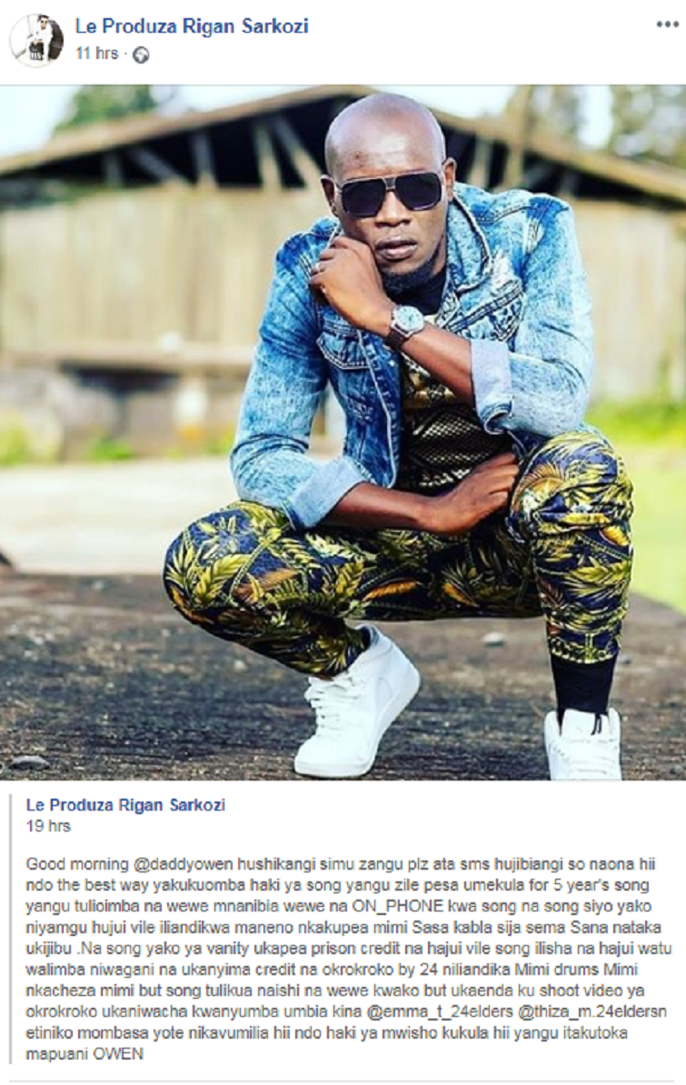 Rigan Sarkozi on Daddy Owen owing him money