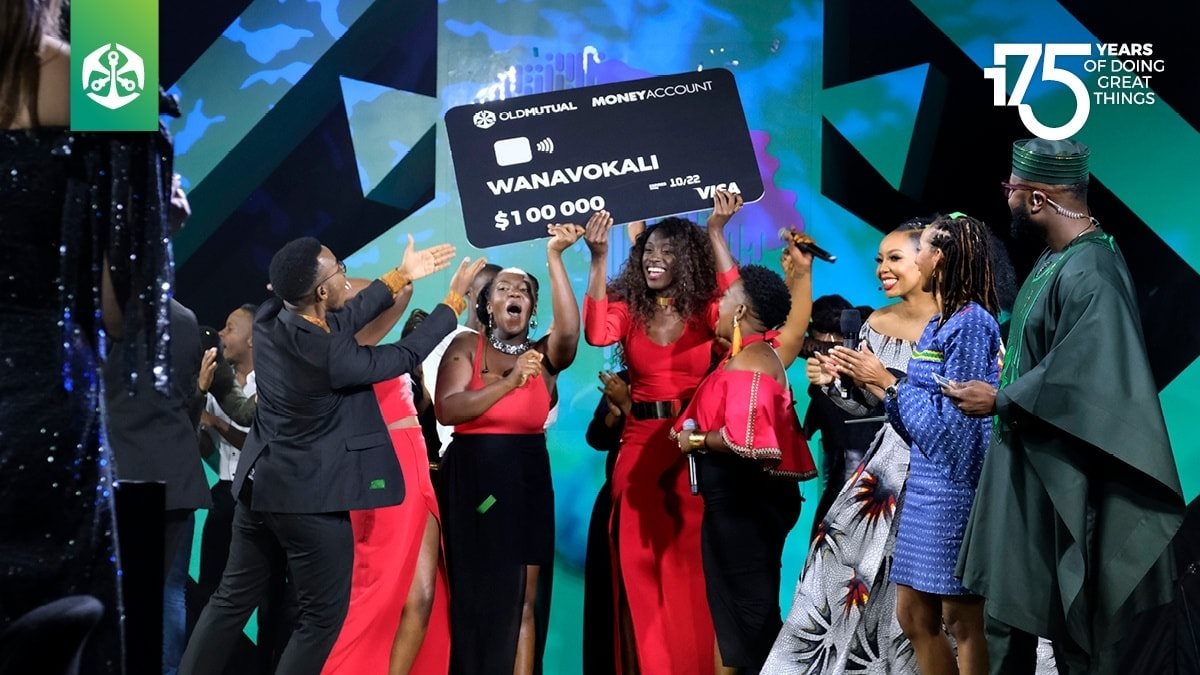 Wanavokali members celebrating winning the first season of Old Mutual's 'Amazing Voices Africa' in South Africa. They won $100,000 cash prize in the competition. Photo credit: Facebook/Old Mutual
