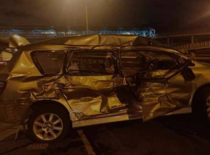 The car that the late popular Kikuyu Benga musician Jimmy Wayuni was driving prior to his untimely demise. Photo credit: Twitter