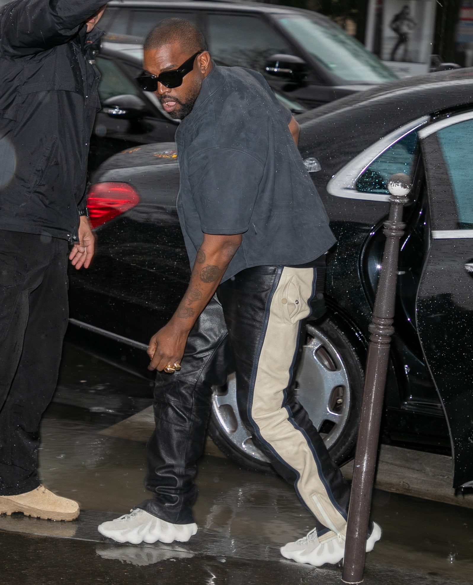 Kanye West wearing the unreleased Adidas Yeezy 451 sneakers. Photo credit: Marc Piasecki/Getty
