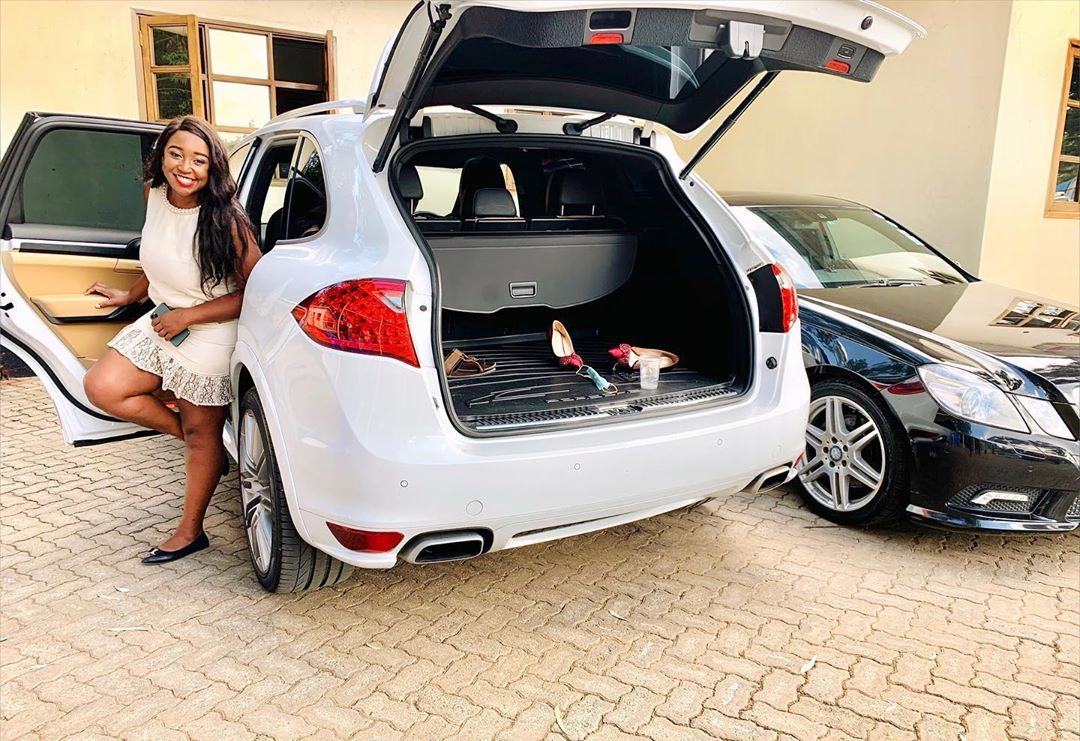 Betty Mutei Kyallo on her brand new white whip that she's in love with. Photo credit: Instagram/bettymuteikyallo