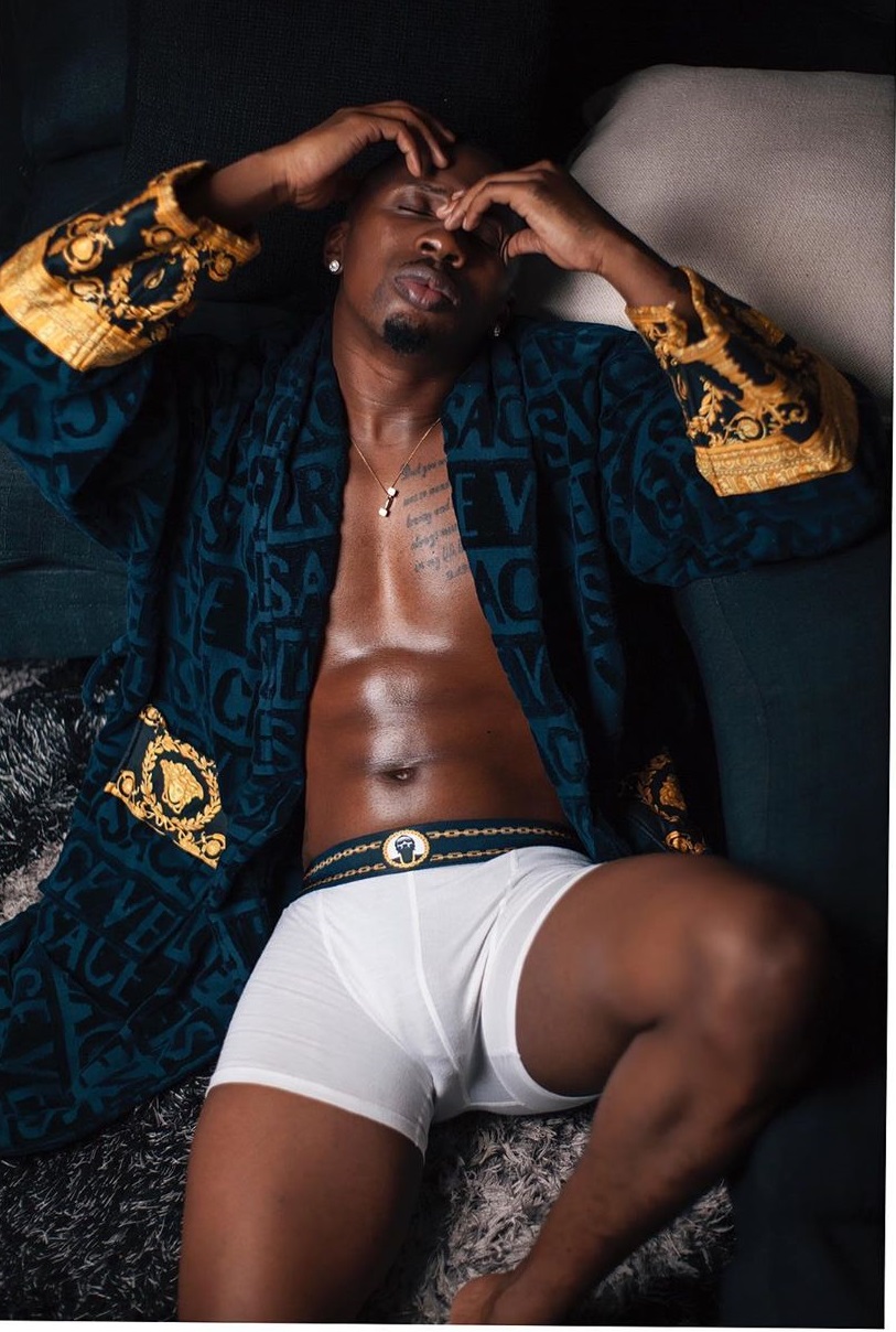 Jux wearing the latest African Boy boxer that's new to the fashion market. Photo credit: Instagram/juma_jux