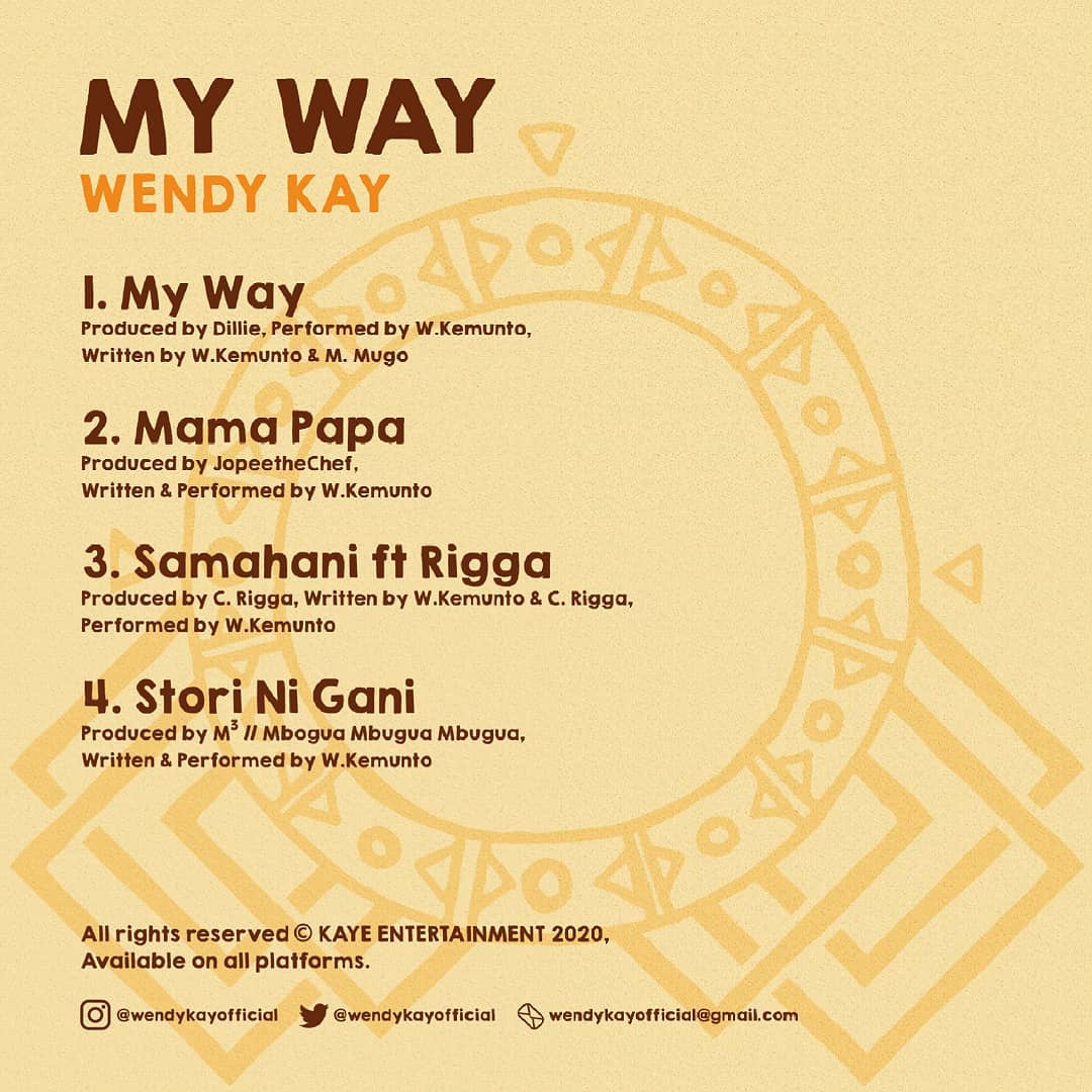 The official back cover photo and tracklist for Wendy Kay's 'My Way' EP. Photo credit: Instagram/wendykayofficial