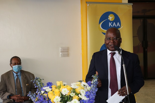 Mr. Alex Gitari, the Ag. Managing Director of Kenya Airports Authority (KAA) addresses the media when he announced the launch of decentralized terminals and boarding procedures at Wilson Airport.